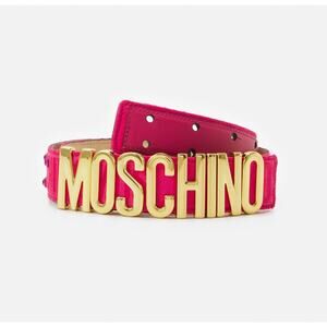 NWT Moschino Women's Fuschia Leather Logo Embossed Belt 38